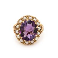 AMETHYST AND SEED PEARL RING