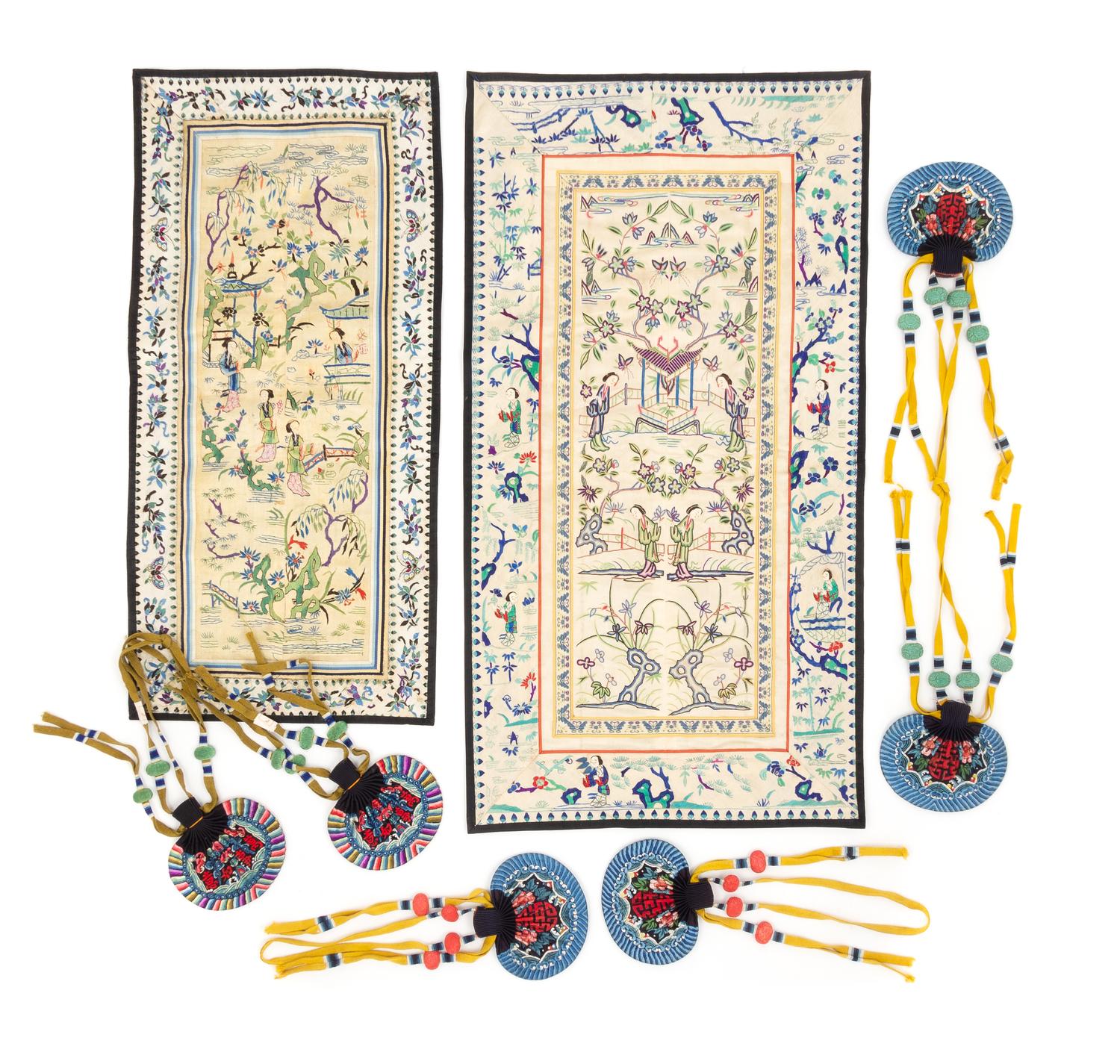 Seventeen Embroidered Silk Articles Length of largest 27 3/4 x 14 3/4 inches. — 19TH CENTURY