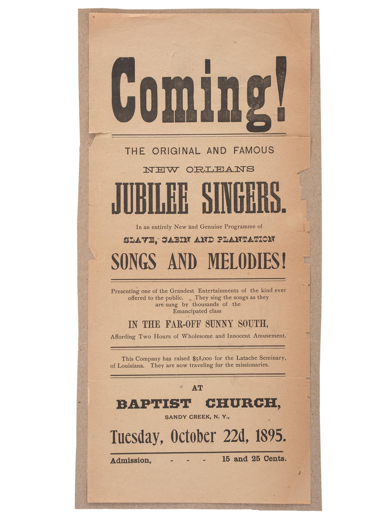[MUSIC]. Broadsides and sheet music related to Jubilee Singers and African American music, comprising: