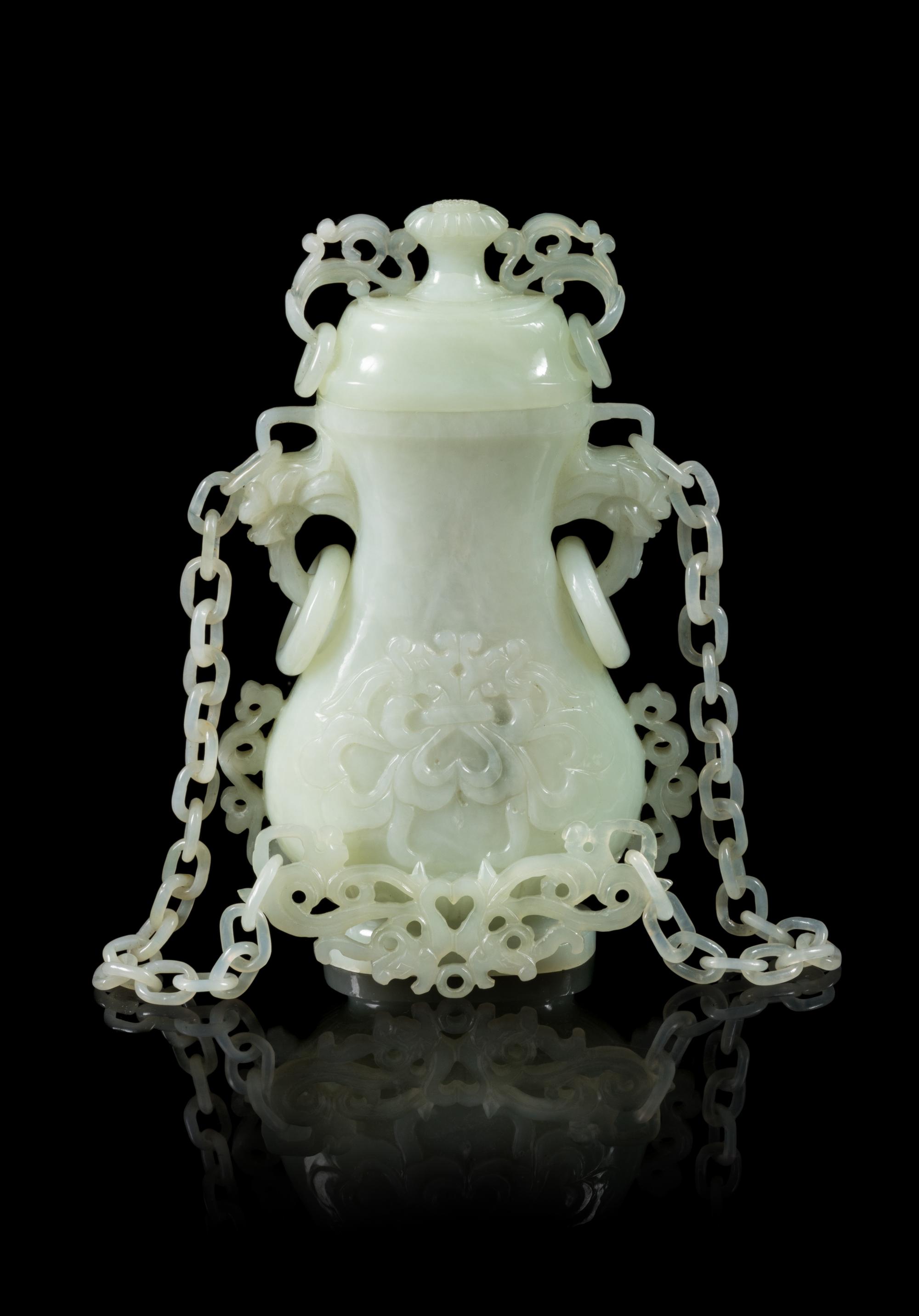 A Celadon Jade Covered Vase Height of vase 4 1/2 inches. — 20TH CENTURY