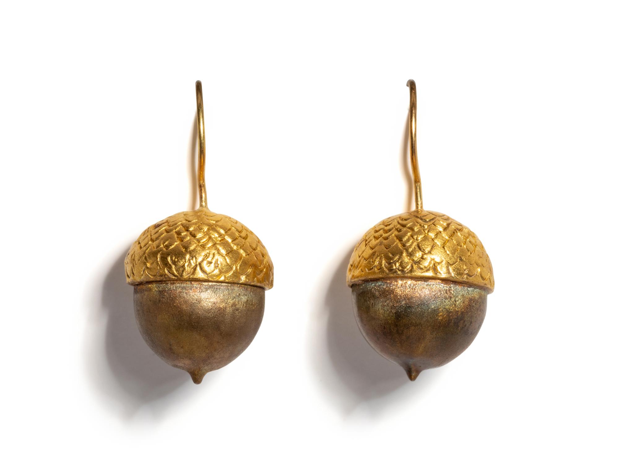 A Pair of Etruscan Revival Gold Acorn Earrings