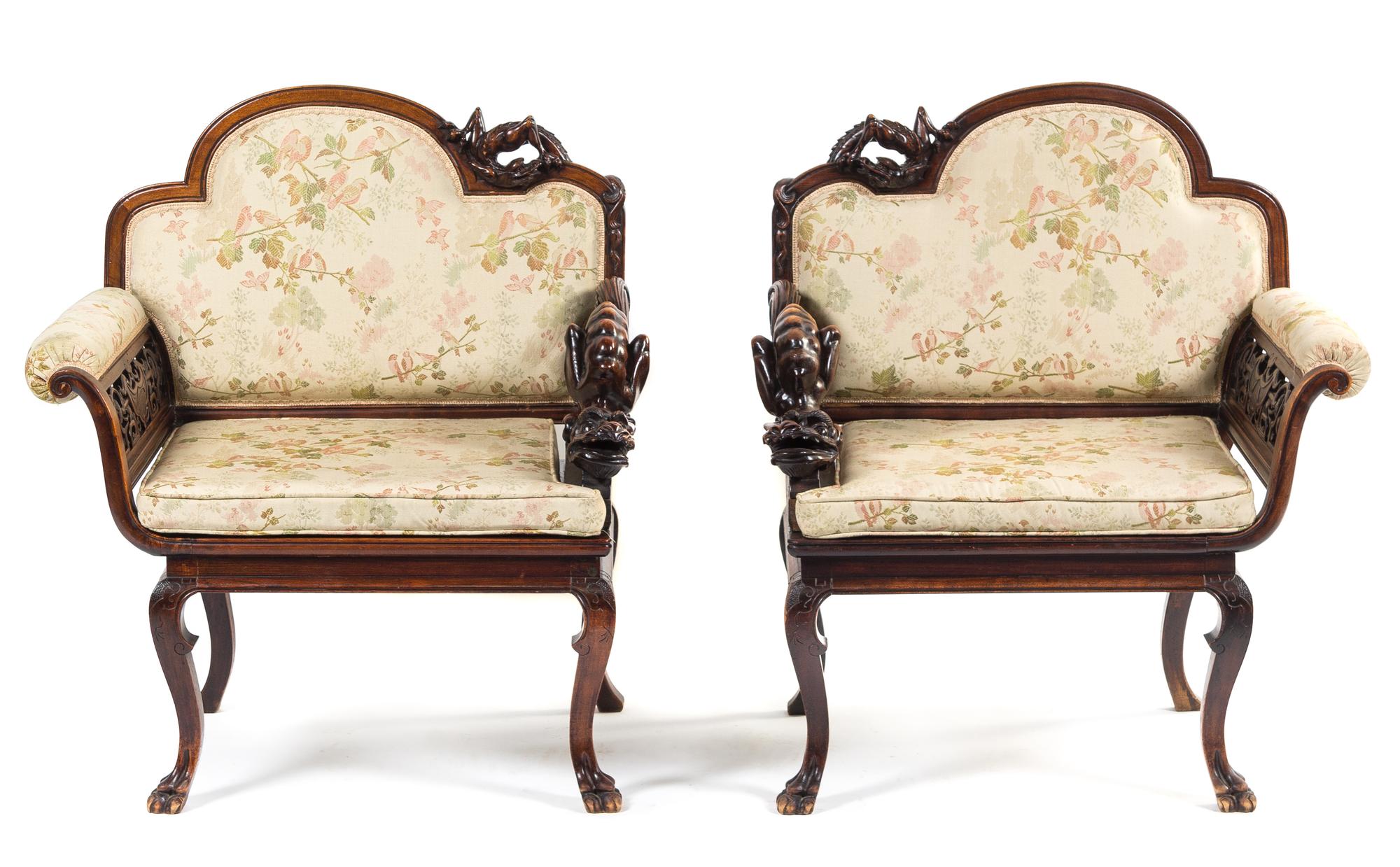 A French Mahogany Japonesque Parlor Suite Height of chairs 33 1/2 inches. — PERRET ET VIBERT, PARIS, LATE 19TH CENTURY