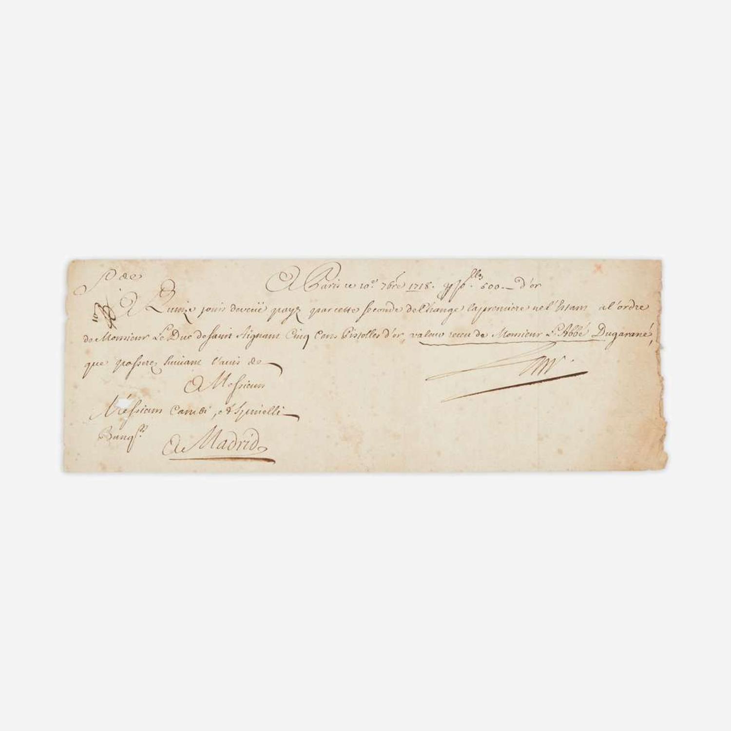[Autographs & Manuscripts] Law, John Manuscript Document, signed