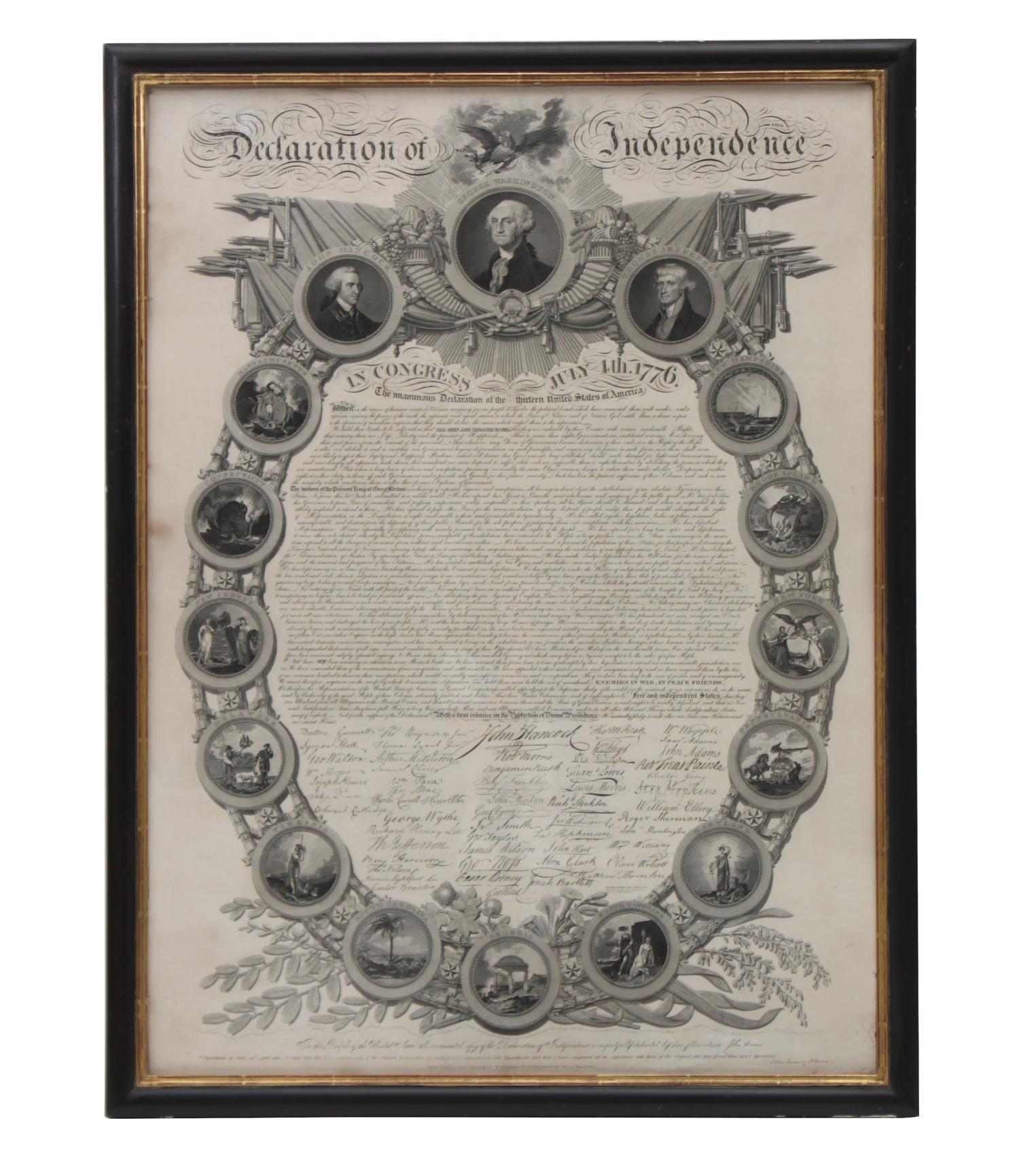 American Engraving Declaration of Independence Height 35 1/2 x width 25 1/2 inches