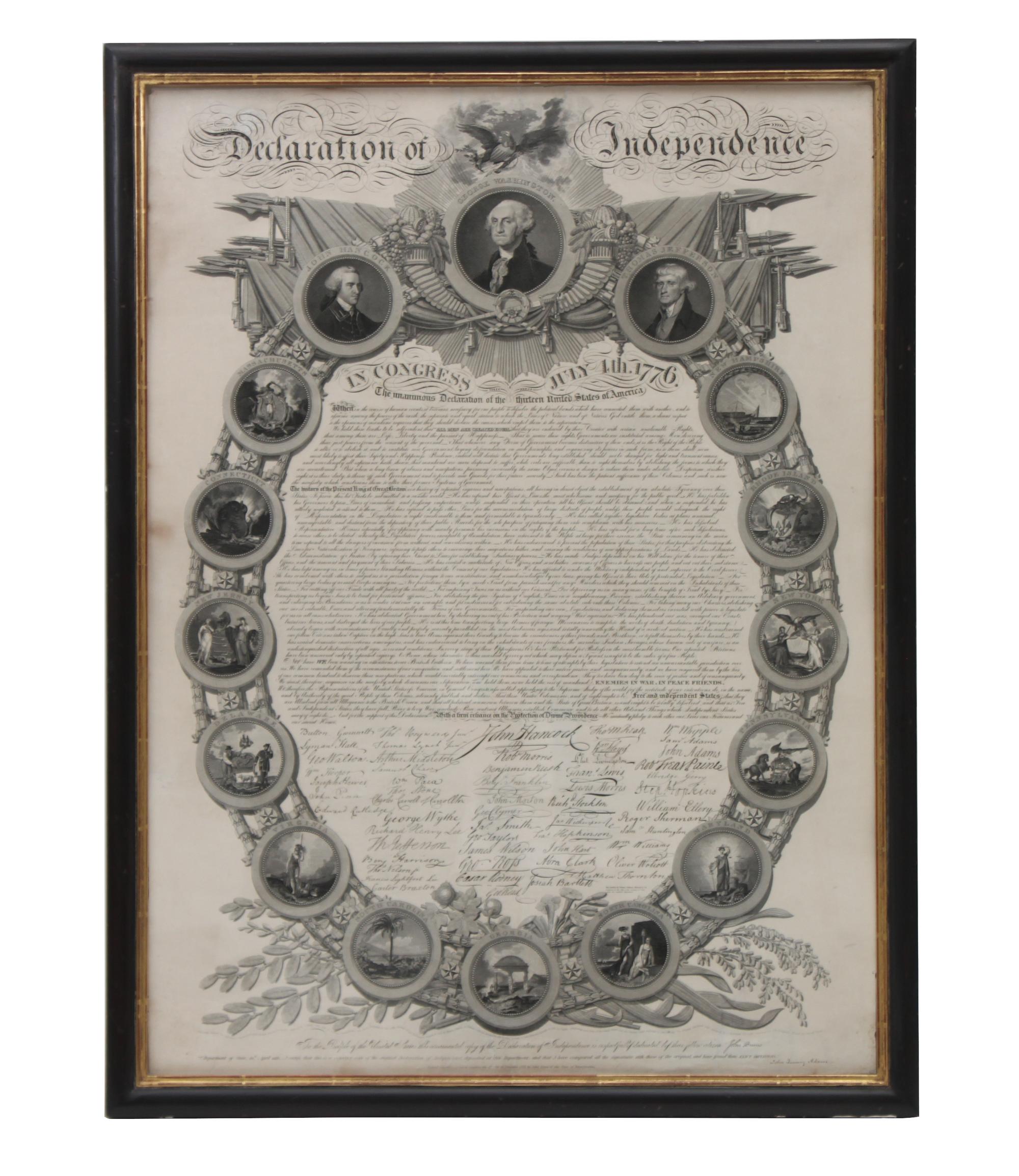 American Engraving Declaration of Independence Height 35 1/2 x width 25 1/2 inches