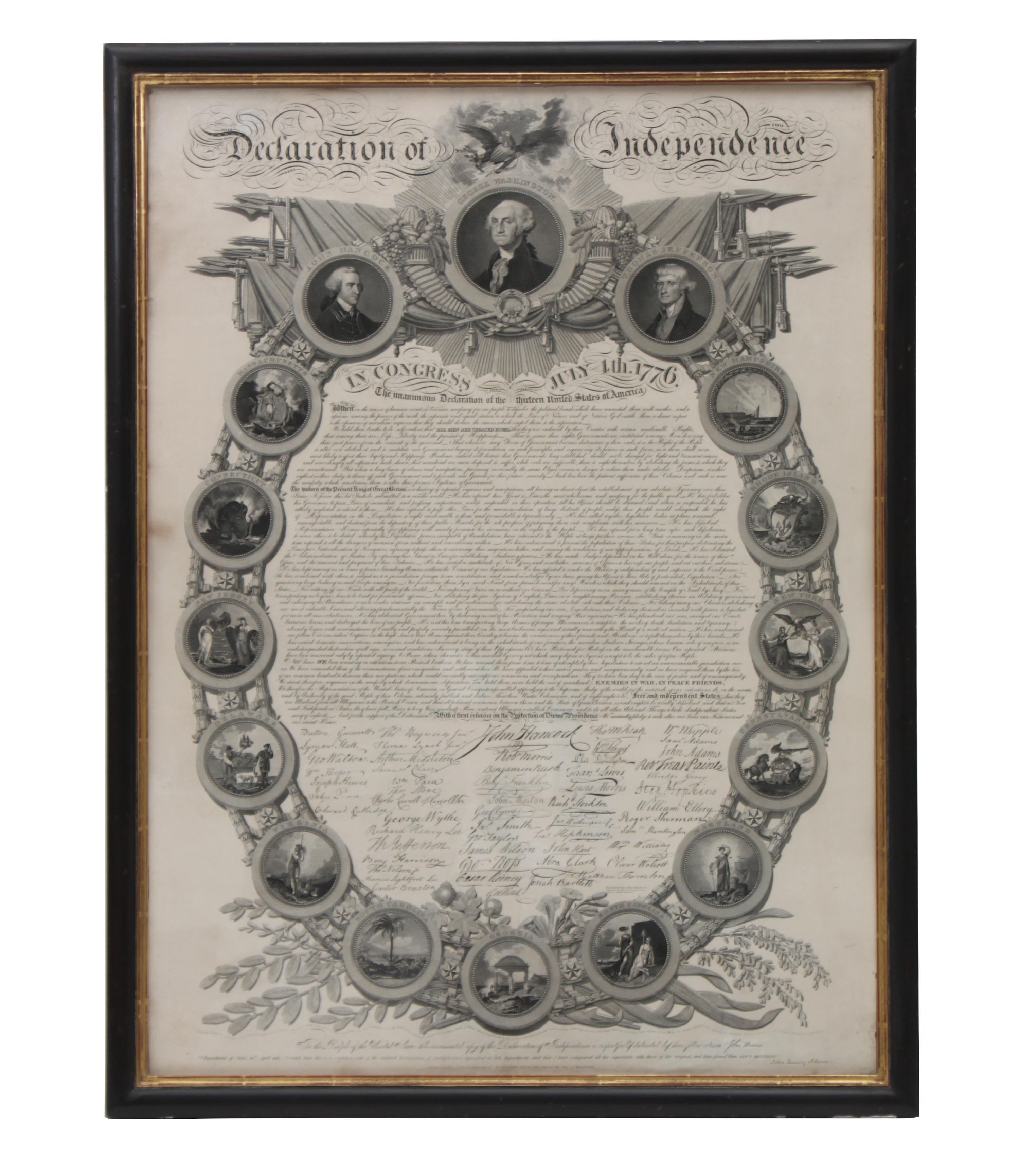 American Engraving Declaration of Independence Height 35 1/2 x width 25 1/2 inches