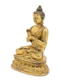 A Sino-Tibetan Gilt Bronze Seated Figure of Buddha Shakyamuni