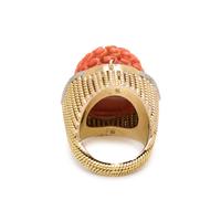 YELLOW GOLD, CORAL AND DIAMOND RING