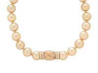 GOLDEN CULTURED PEARL, DIAMOND, AND YELLOW DIAMOND NECKLACE