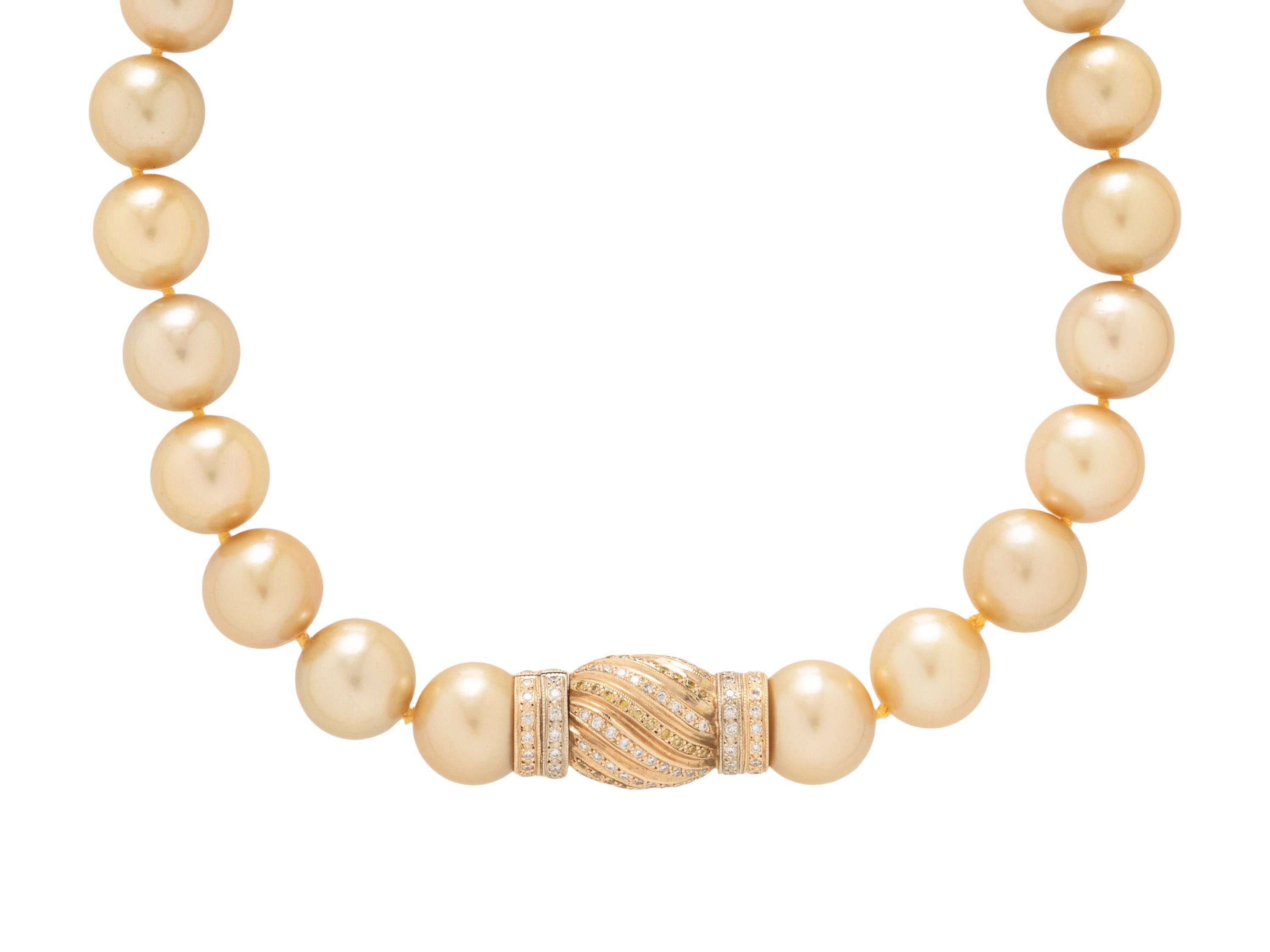 GOLDEN CULTURED PEARL, DIAMOND, AND YELLOW DIAMOND NECKLACE