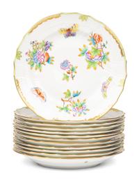 A Set of Twelve Herend Queen Victoria Porcelain Dinner Plates
