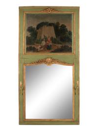 A French Painted and Parcel Gilt Trumeau Mirror