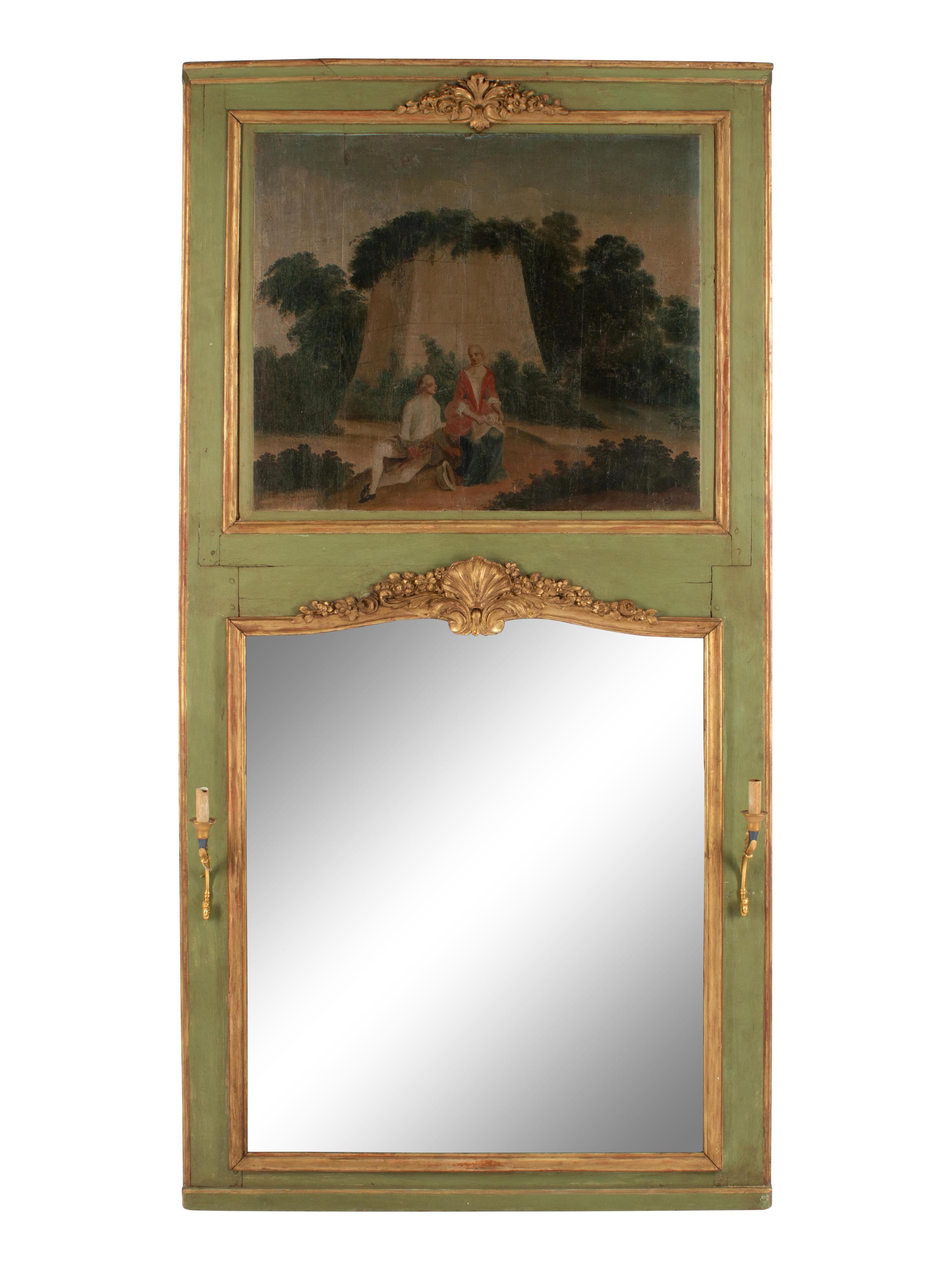 A French Painted and Parcel Gilt Trumeau Mirror