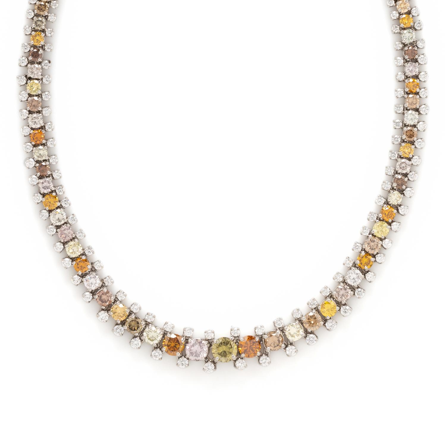 OSCAR HEYMAN, COLORED DIAMOND AND DIAMOND NECKLACE