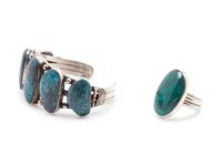 Blue Turquoise Cuff, together with a turquoise ring