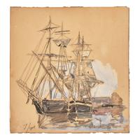 Johan Barthold Jongkind (Dutch, 1819-1891) — Le Trois-Mâts à Honfleur, 1865