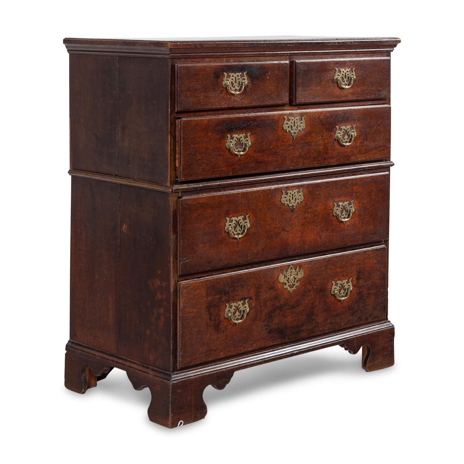 A George III Oak Two-Part Chest of Drawers