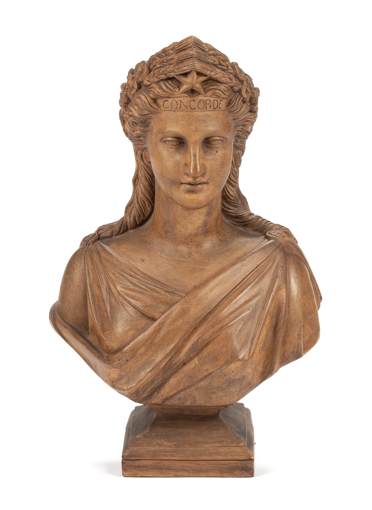 A French Terra Cotta Bust of a Woman Height 23 1/2 inches. — 19TH CENTURY