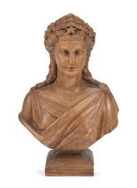 A French Terra Cotta Bust of a Woman Height 23 1/2 inches. — 19TH CENTURY