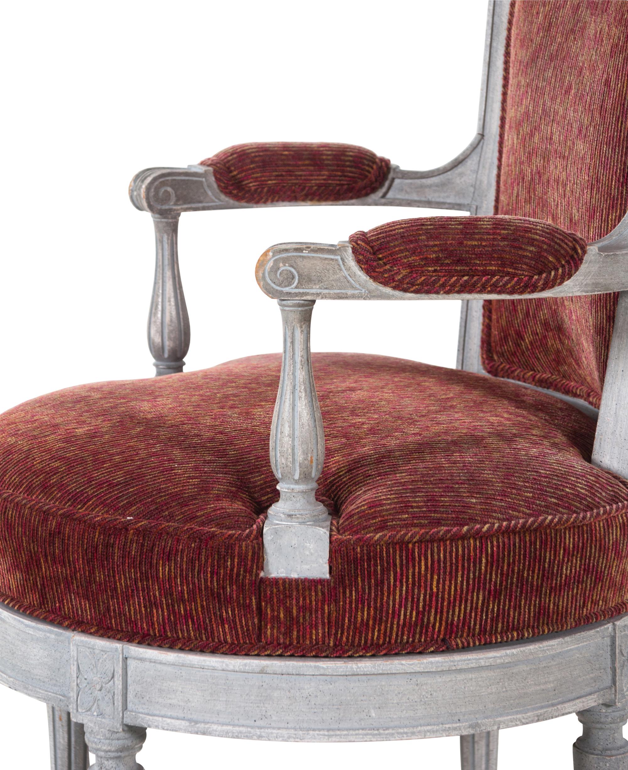 A Set of Four Louis XVI Style Gray-Painted Armchairs