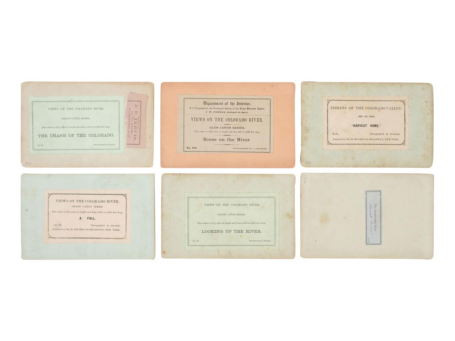 [WESTERN AMERICANA]. HILLERS, John K., and FENNIMORE, J., photographers. A group of 23 Powell & Thompson stereoviews of the Grand Canyon region, featuring images of crew members, boats, and the photographer's dark tent.