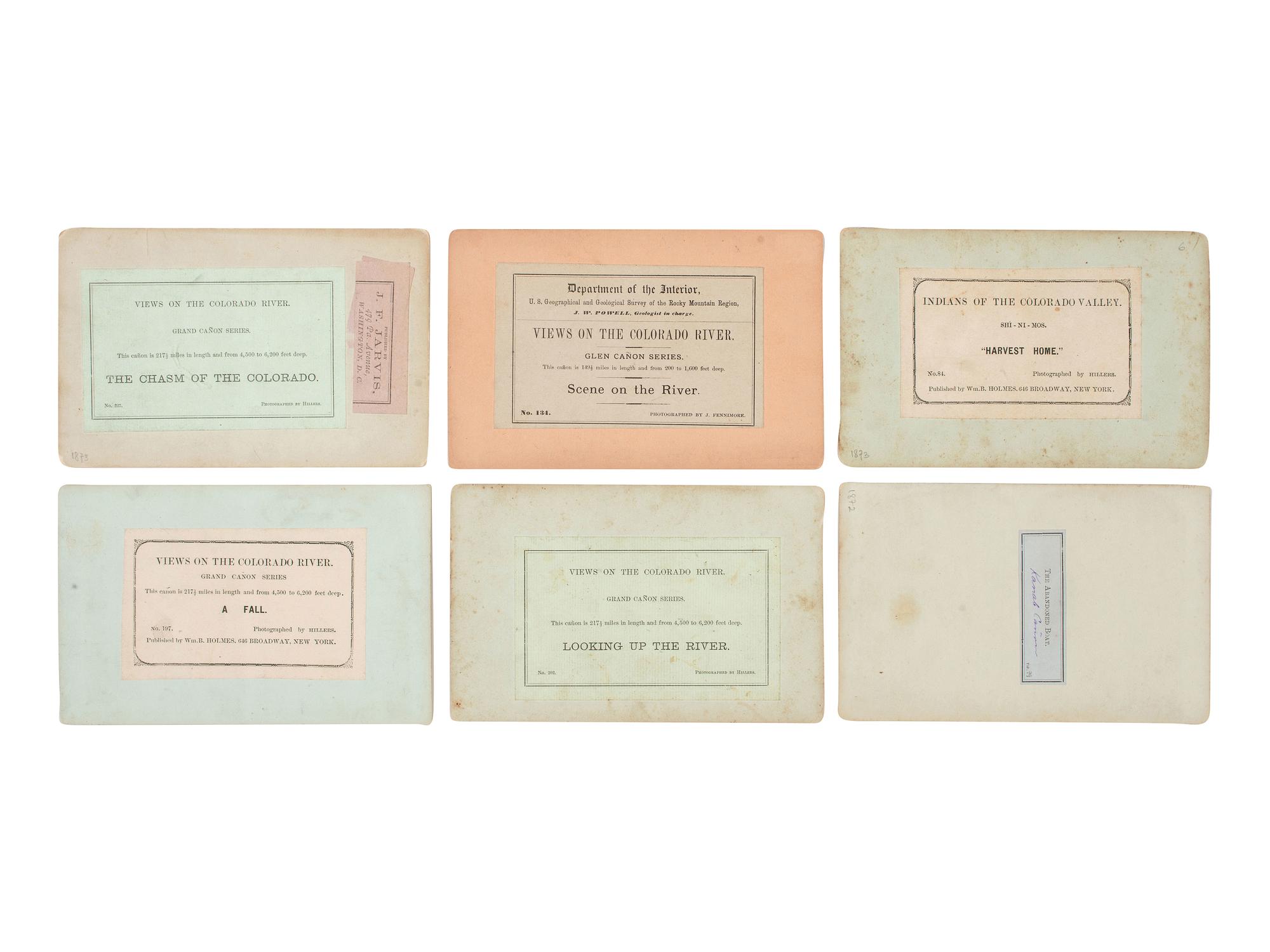 [WESTERN AMERICANA]. HILLERS, John K., and FENNIMORE, J., photographers. A group of 23 Powell & Thompson stereoviews of the Grand Canyon region, featuring images of crew members, boats, and the photographer's dark tent.