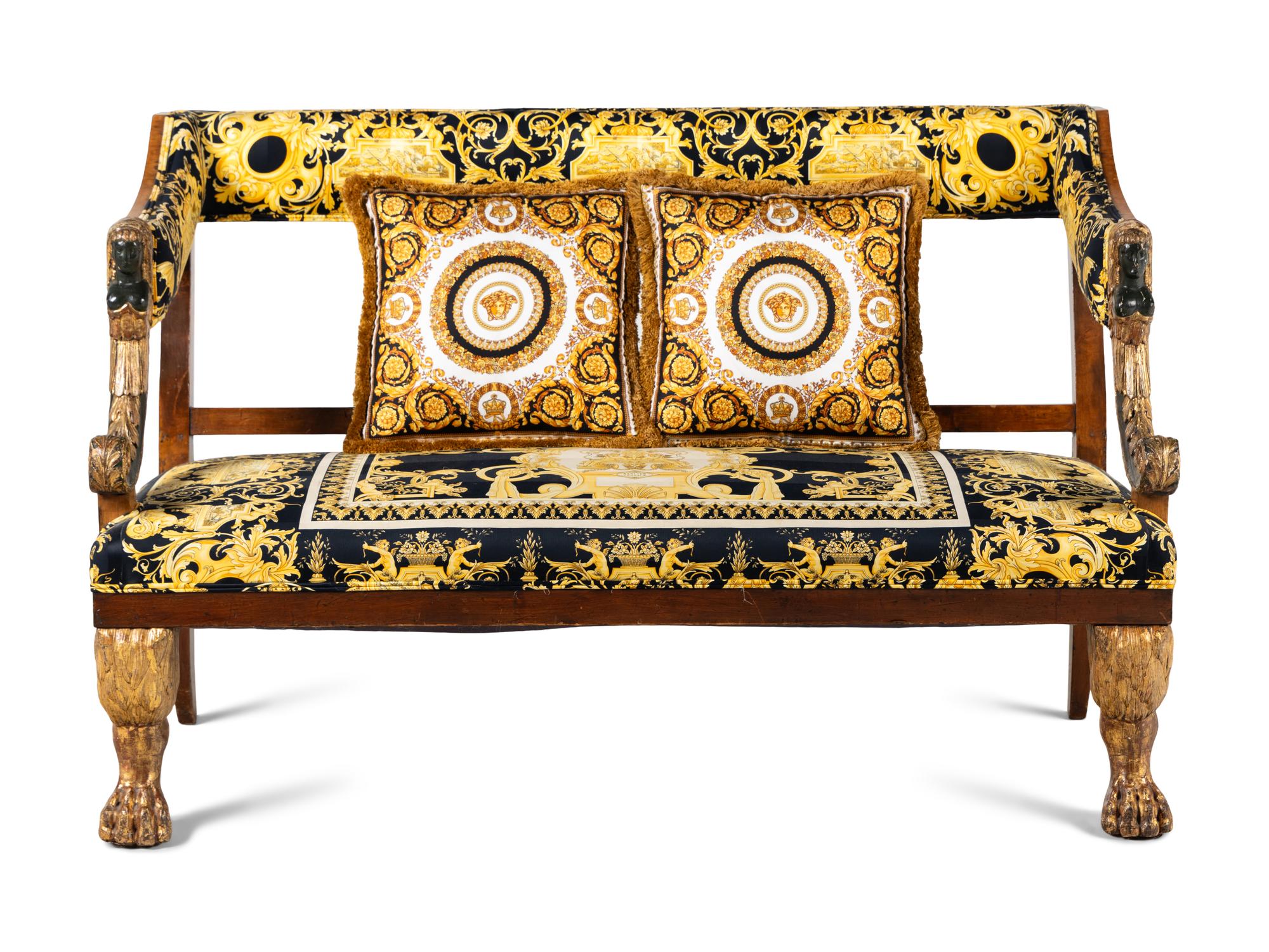 A North European Painted and Parcel Gilt Settee