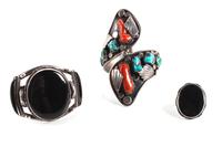 Two Southwestern Cuff Bracelets Length of first 8 x width 4 1/2 inches