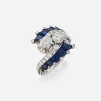 A diamond, sapphire, and platinum ring