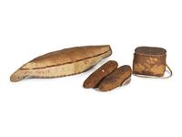 Great Lakes Birchbark Canoe, Basket, and Moccasins