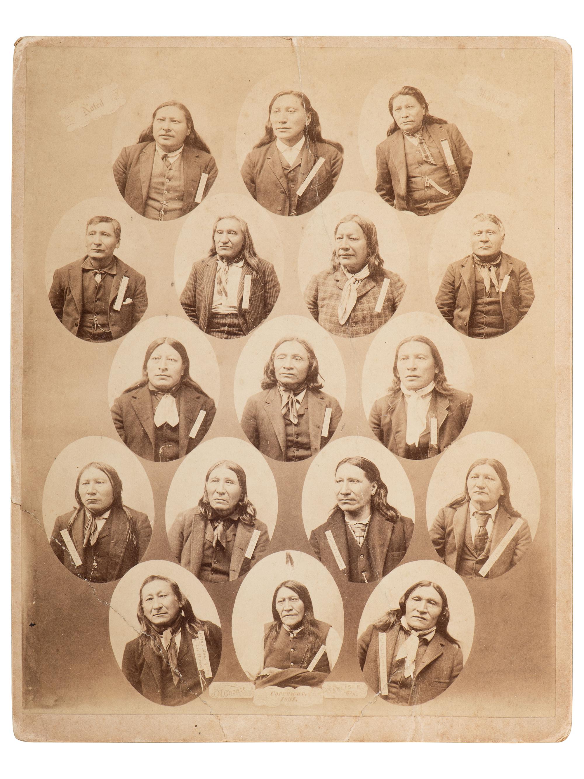 [NATIVE AMERICANS]. CHOATE, John N. (1848-1902), photographer. 2 photographs, incl. boudoir card of Cheyenne student White Buffalo. [Carlisle, PA], ca 1881.