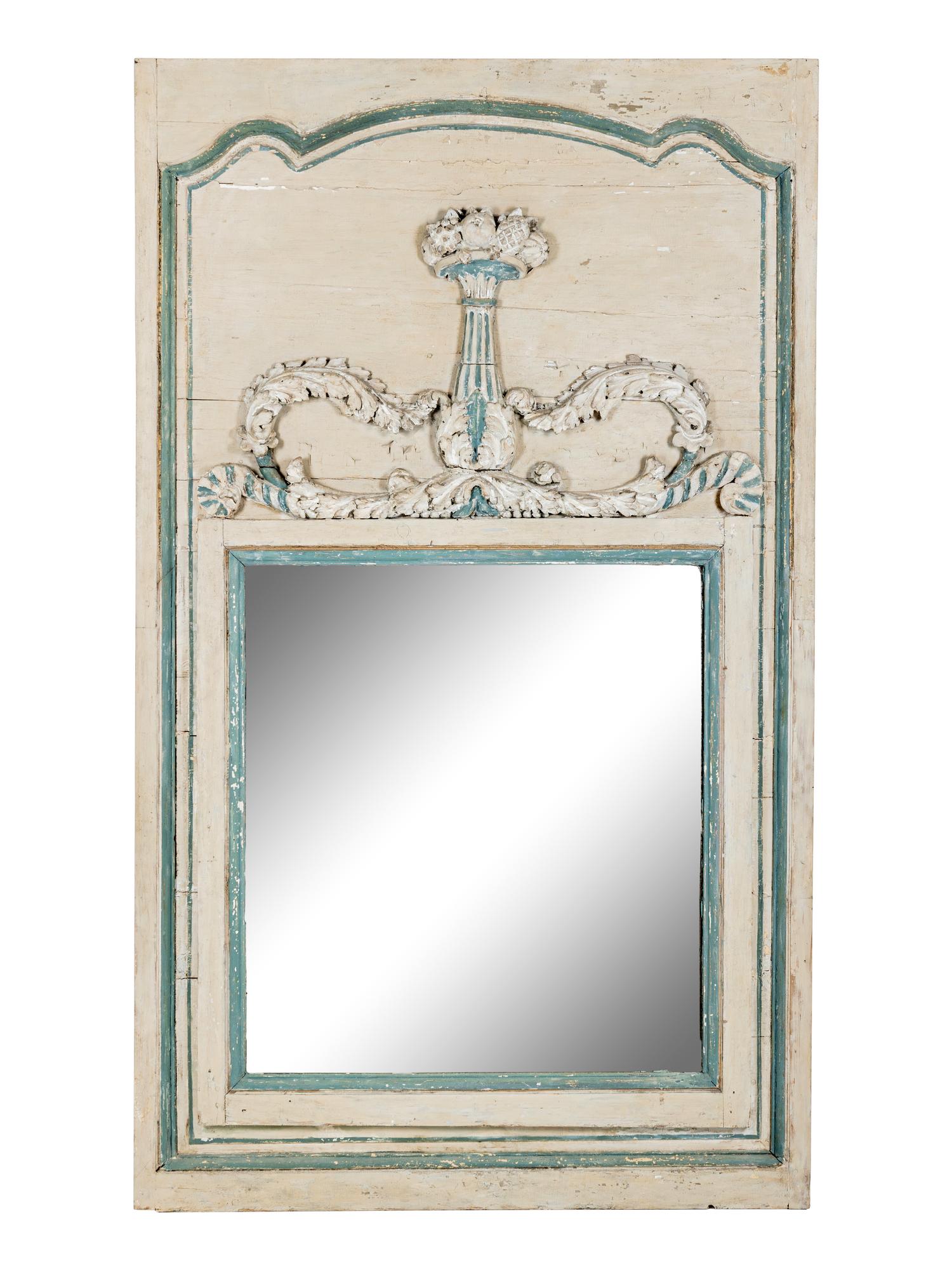A Louis XV/XVI Transitional Grey and Blue-Painted Trumeau