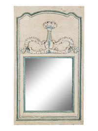 A Louis XV/XVI Transitional Grey and Blue-Painted Trumeau