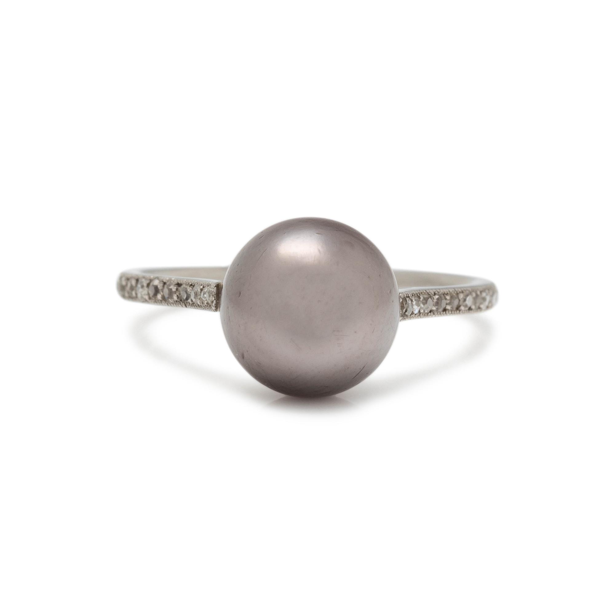 TIFFANY & CO., NATURAL GRAY PEARL AND DIAMOND RING