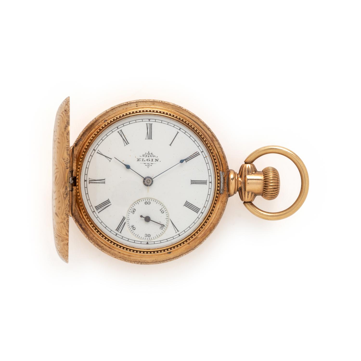 ELGIN, 14K YELLOW GOLD HUNTER CASE POCKET WATCH