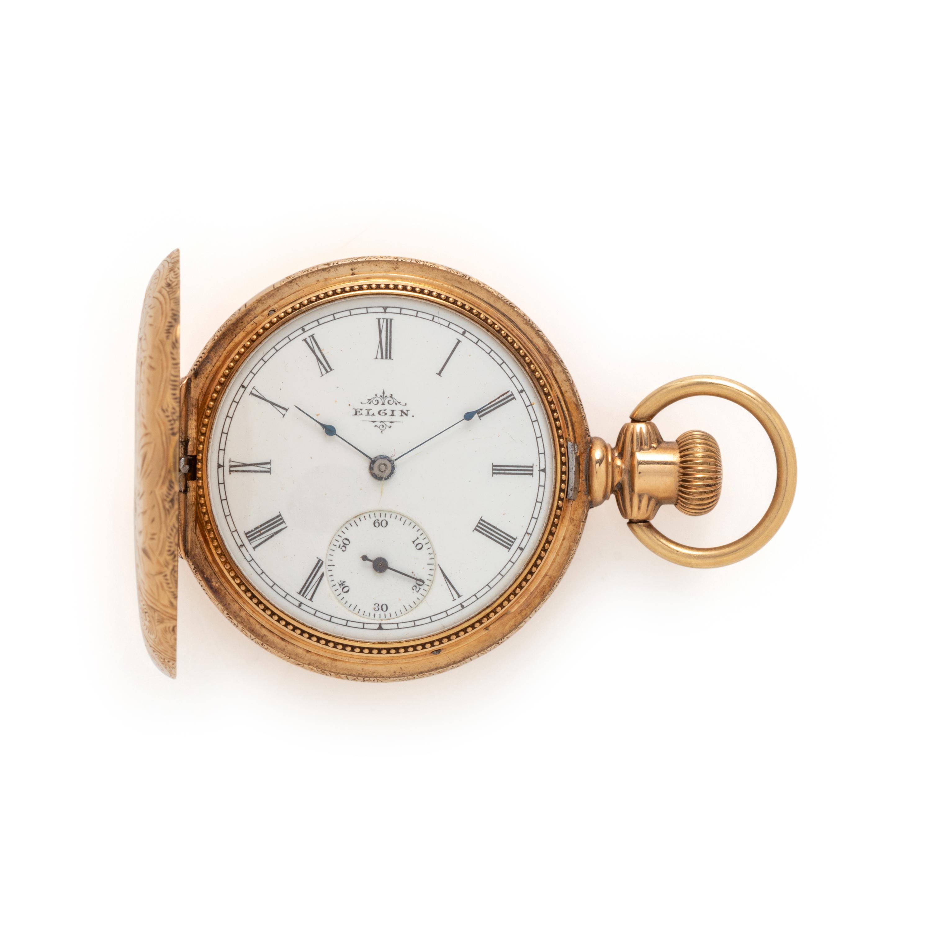 ELGIN, 14K YELLOW GOLD HUNTER CASE POCKET WATCH