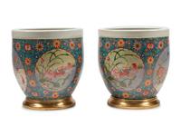 A Pair of Chinese Export Cloisonné-over-Porcelain Jardinières with Gilt Bronze Bases