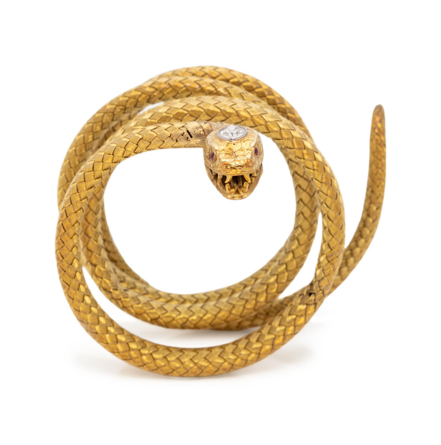 YELLOW GOLD AND DIAMOND SNAKE BRACELET
