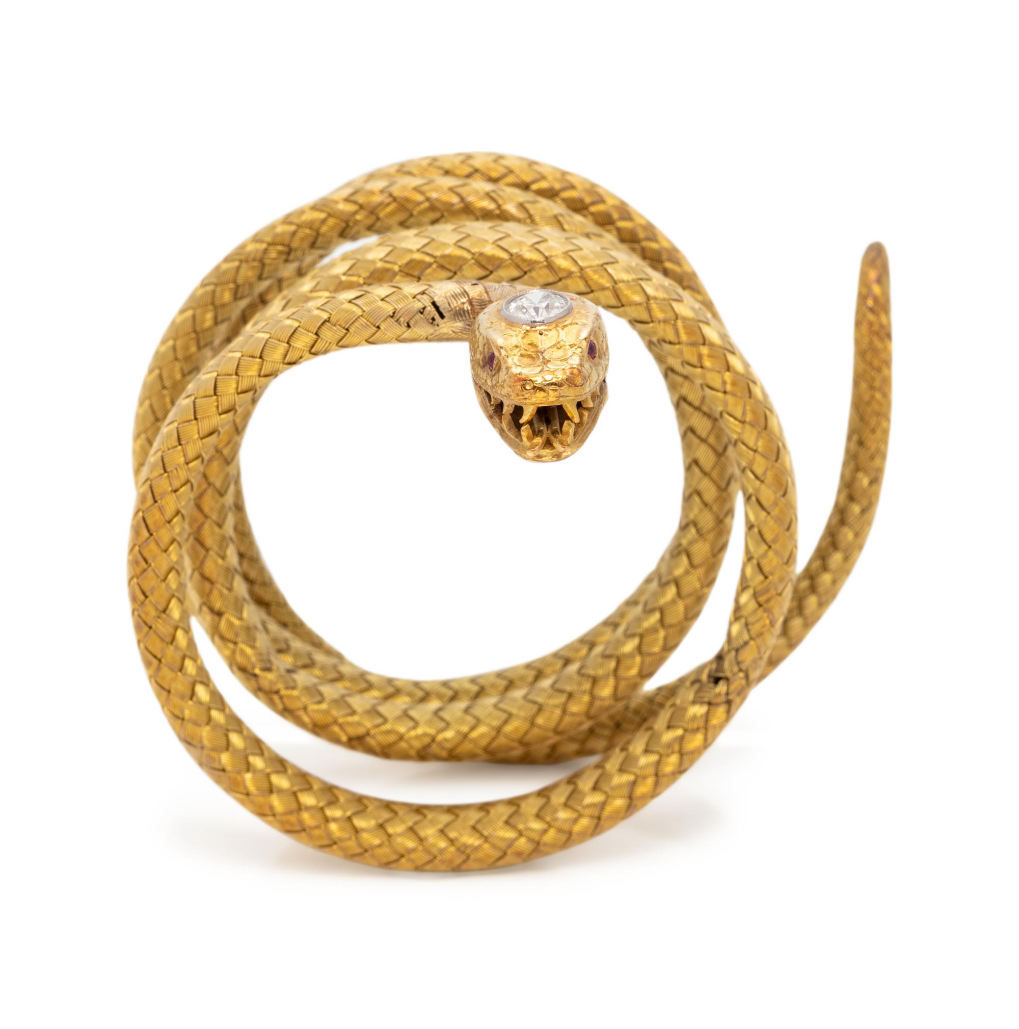 YELLOW GOLD AND DIAMOND SNAKE BRACELET