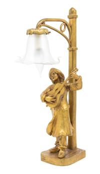A French Gilt Bronze Figural Lamp Height 18 1/2 inches. — HENRI GODET (1863-1937), EARLY 20TH CENTURY