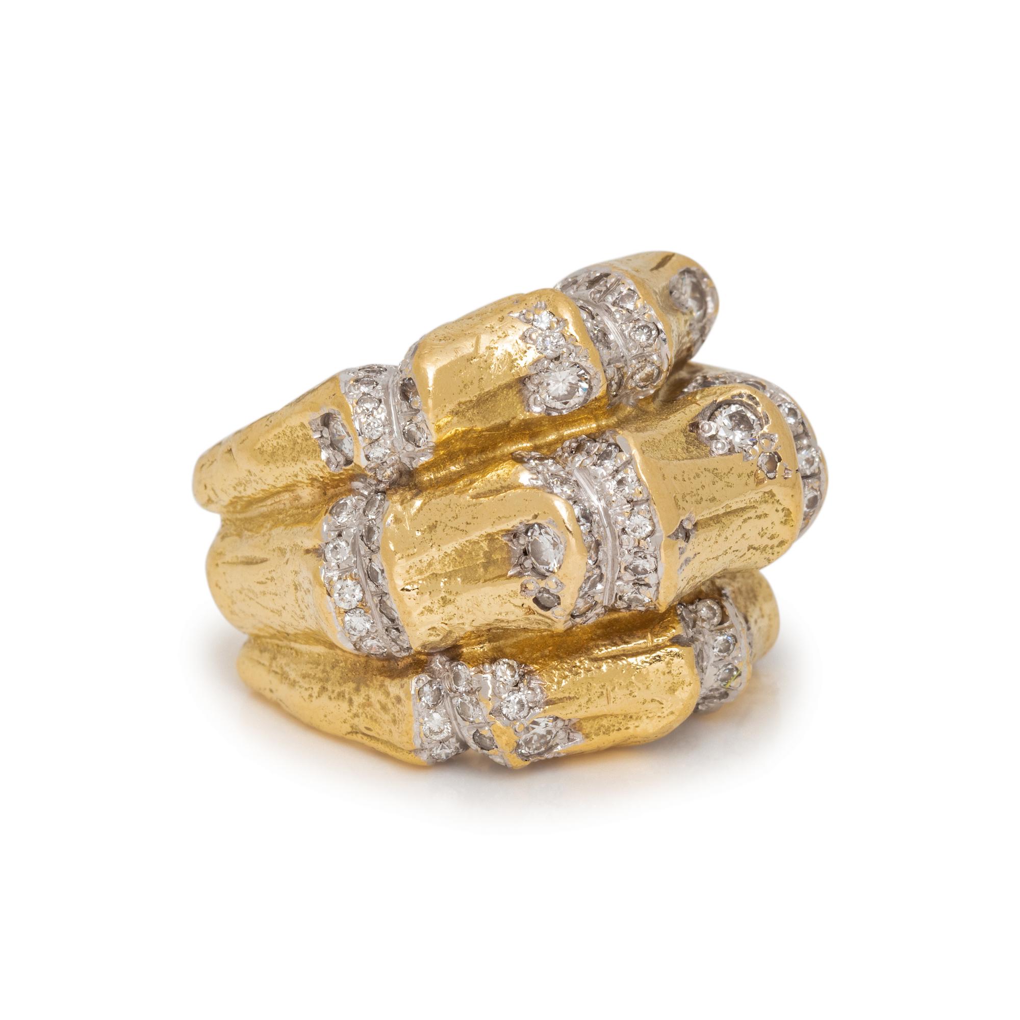 KATY BRISCOE, YELLOW GOLD AND DIAMOND 'BAMBOO' RING