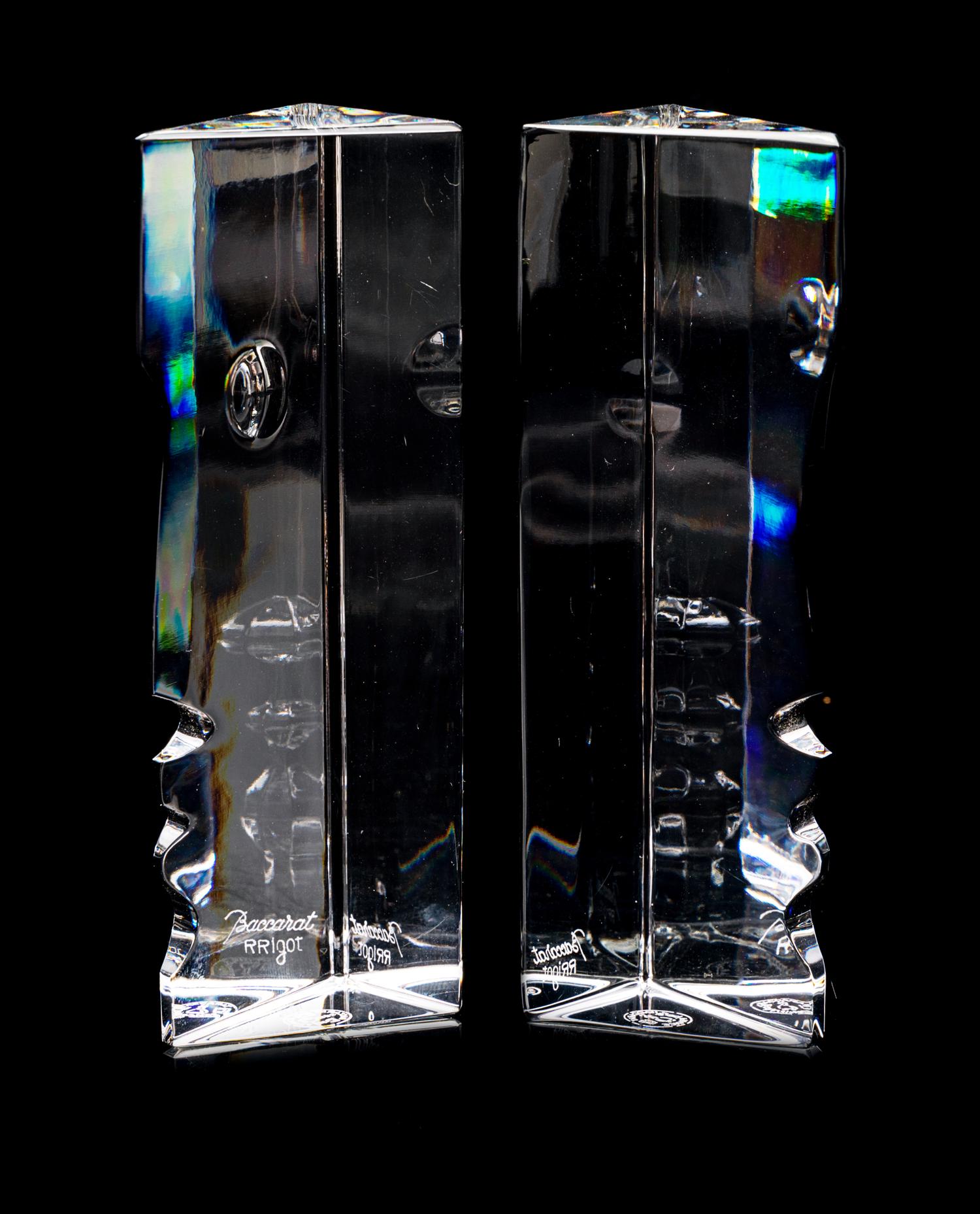 A Pair of Baccarat Profile Ornaments Height 5 1/4 inches.