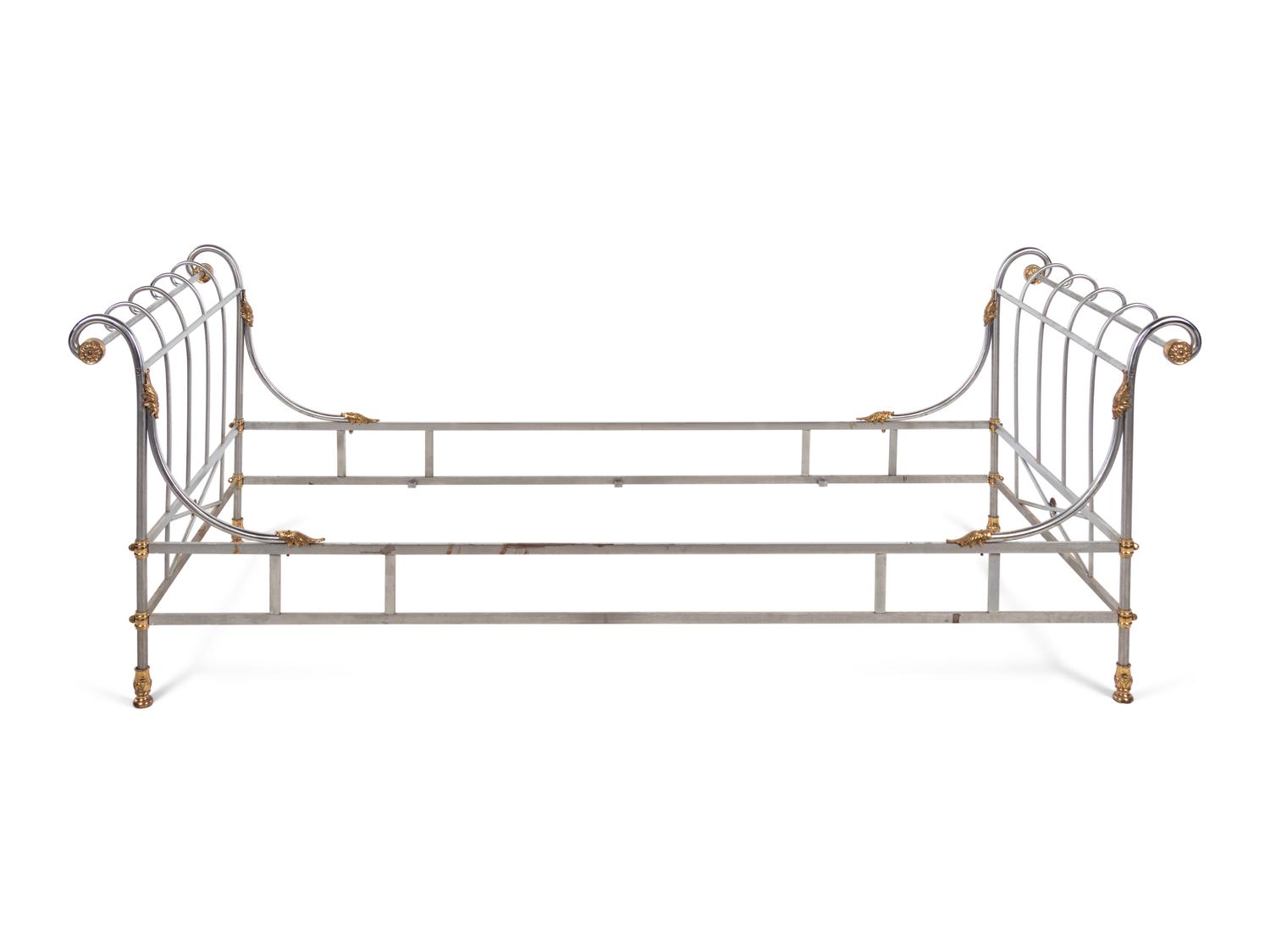 A French Steel and Brass Bed in the Style of Maison Jansen