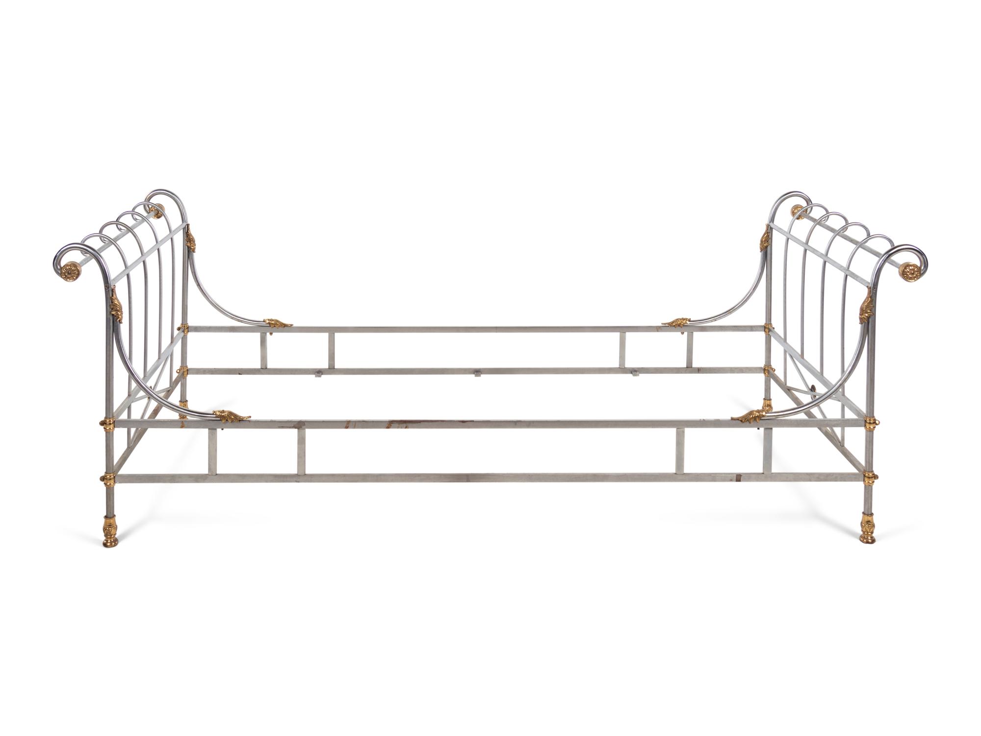 A French Steel and Brass Bed in the Style of Maison Jansen