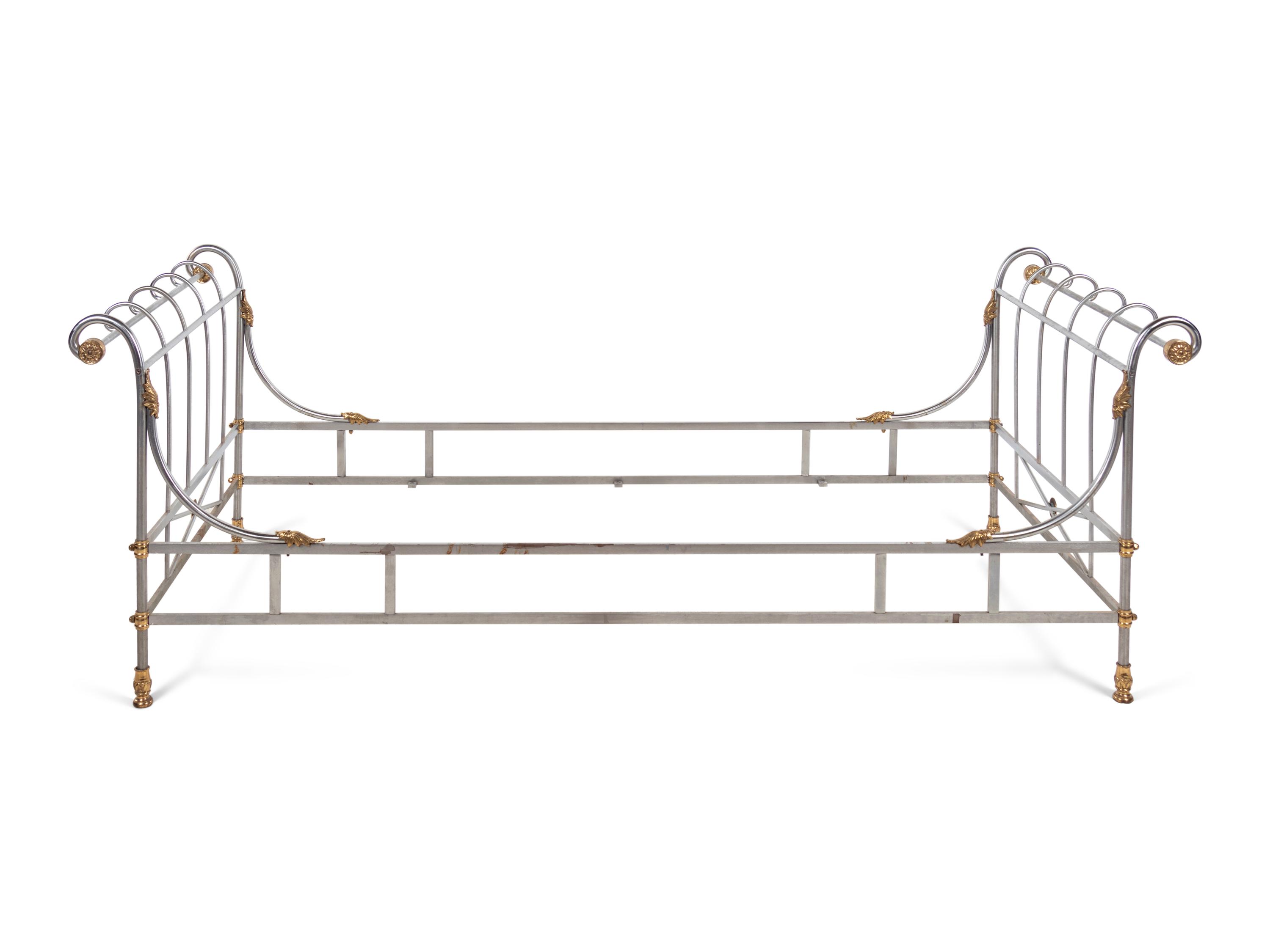 A French Steel and Brass Bed in the Style of Maison Jansen
