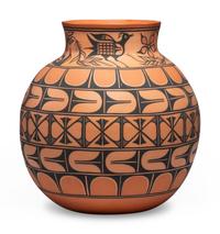 Polychrome Redware Pottery Storage Jar
