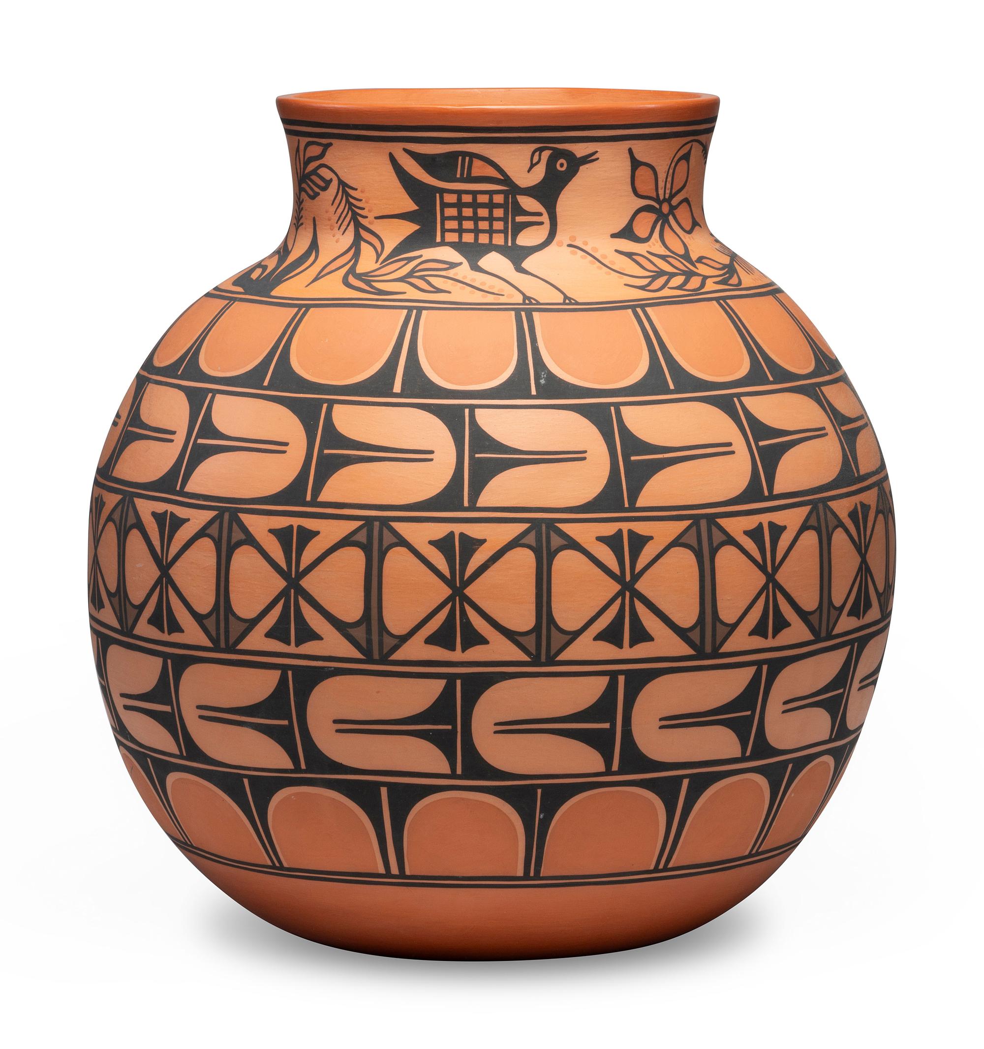 Polychrome Redware Pottery Storage Jar