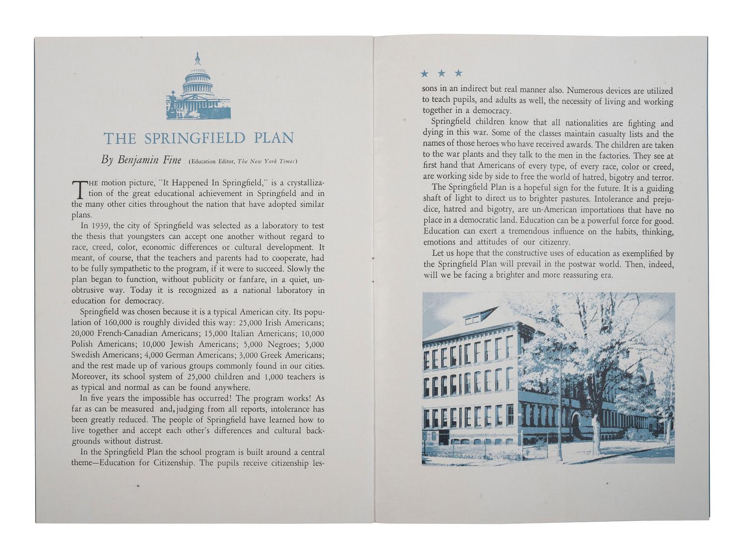 [EDUCATION] -- [CIVIL RIGHTS]. It Happened in Springfield . New York, NY: Warner Bros. Pictures, [1945].