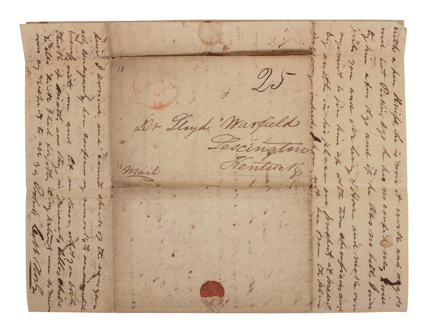 [ENSLAVEMENT & ABOLITION]. Letter describing conditions on a Mississippi plantation, including the escape and punishment of an enslaved man "Ned." Honey Island, Mississippi. 3 March 1837.