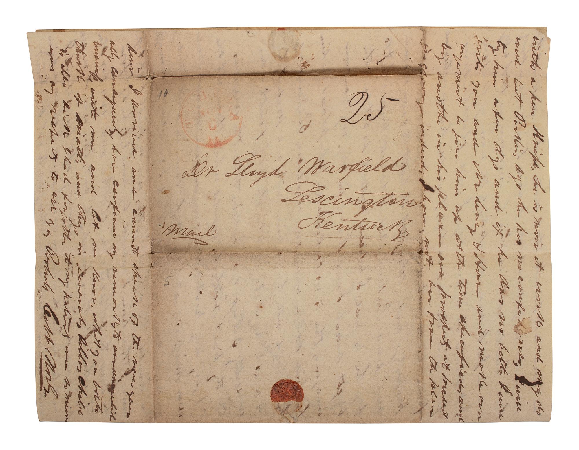 [ENSLAVEMENT & ABOLITION]. Letter describing conditions on a Mississippi plantation, including the escape and punishment of an enslaved man "Ned." Honey Island, Mississippi. 3 March 1837.